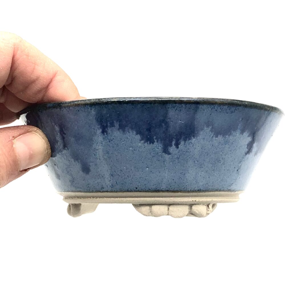 Poterie pièce de collection pour bonsaï. Pot rond bleu